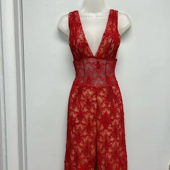 Nightcap x Free People Red Lace Jumpsuit – Size 2 – Made in USA